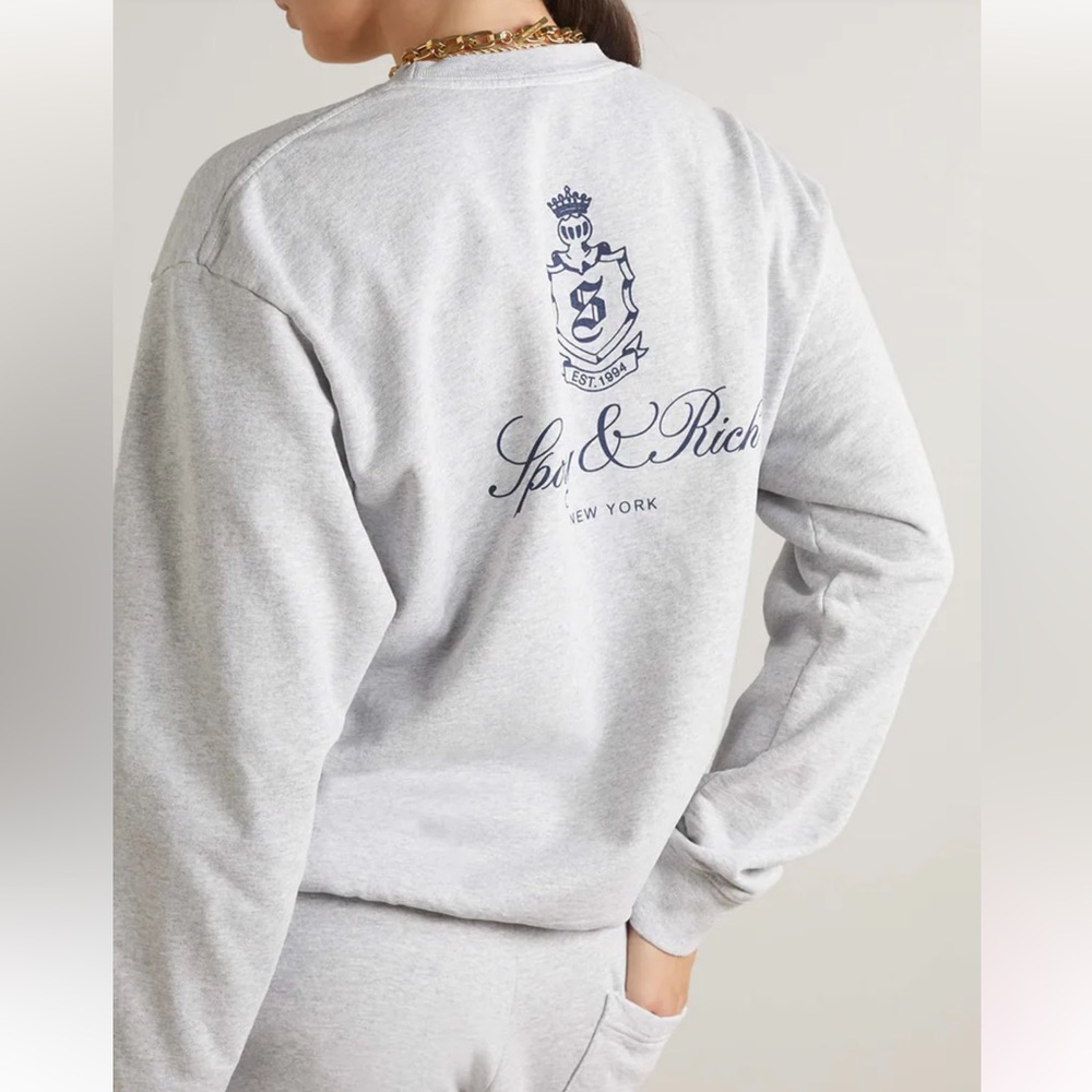 Sporty & Rich Grey Vendome Logo Printed Sweatshirt in Size Large